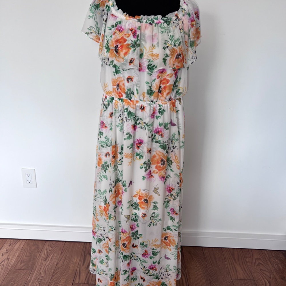 Chiffon Maxi Overlay Midi Lined Butterfly Floral Dress
